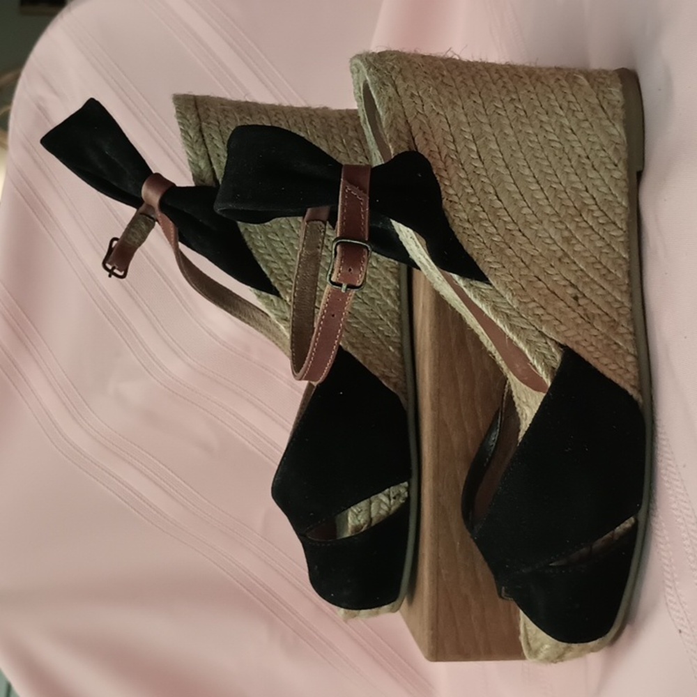 Eric Michael BlK Suede Espadrille with Brown Foot Strap Size 9 - Picture 8 of 10